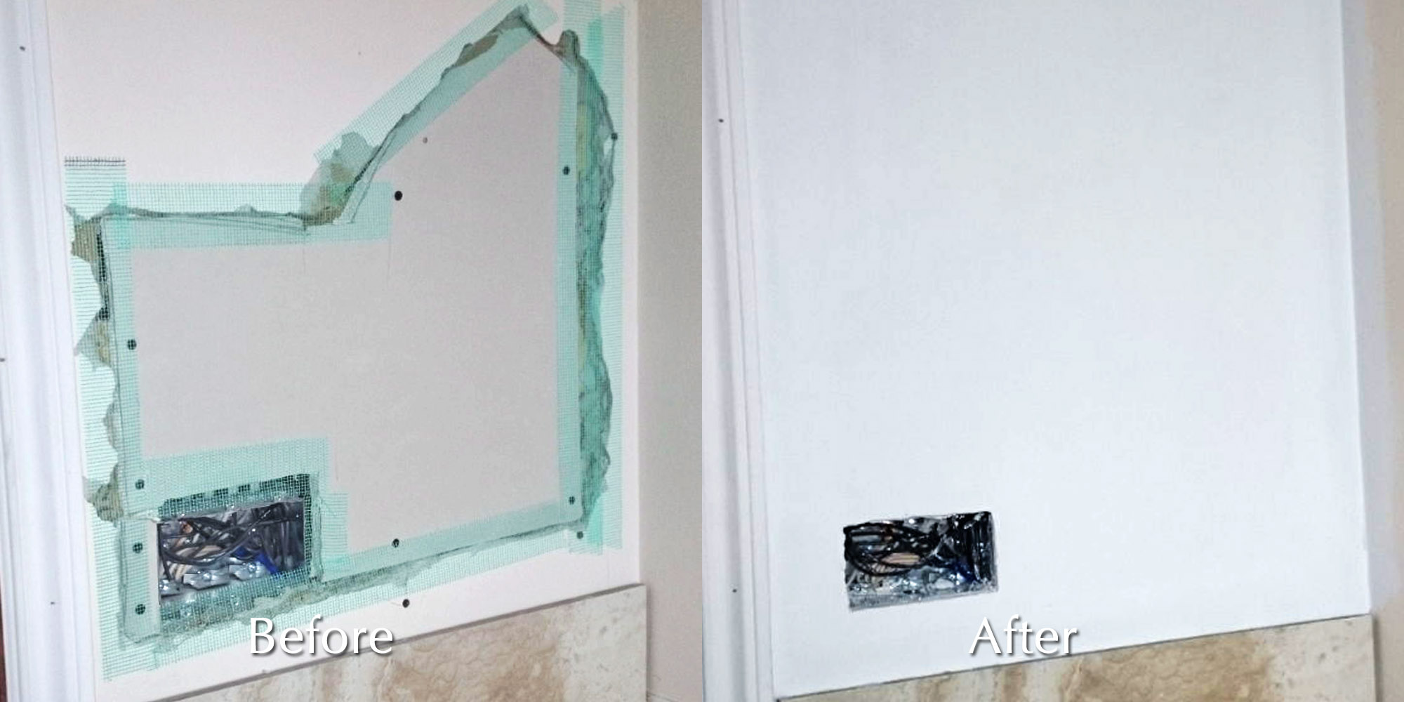 Plaster wall repair before and after by Moncast