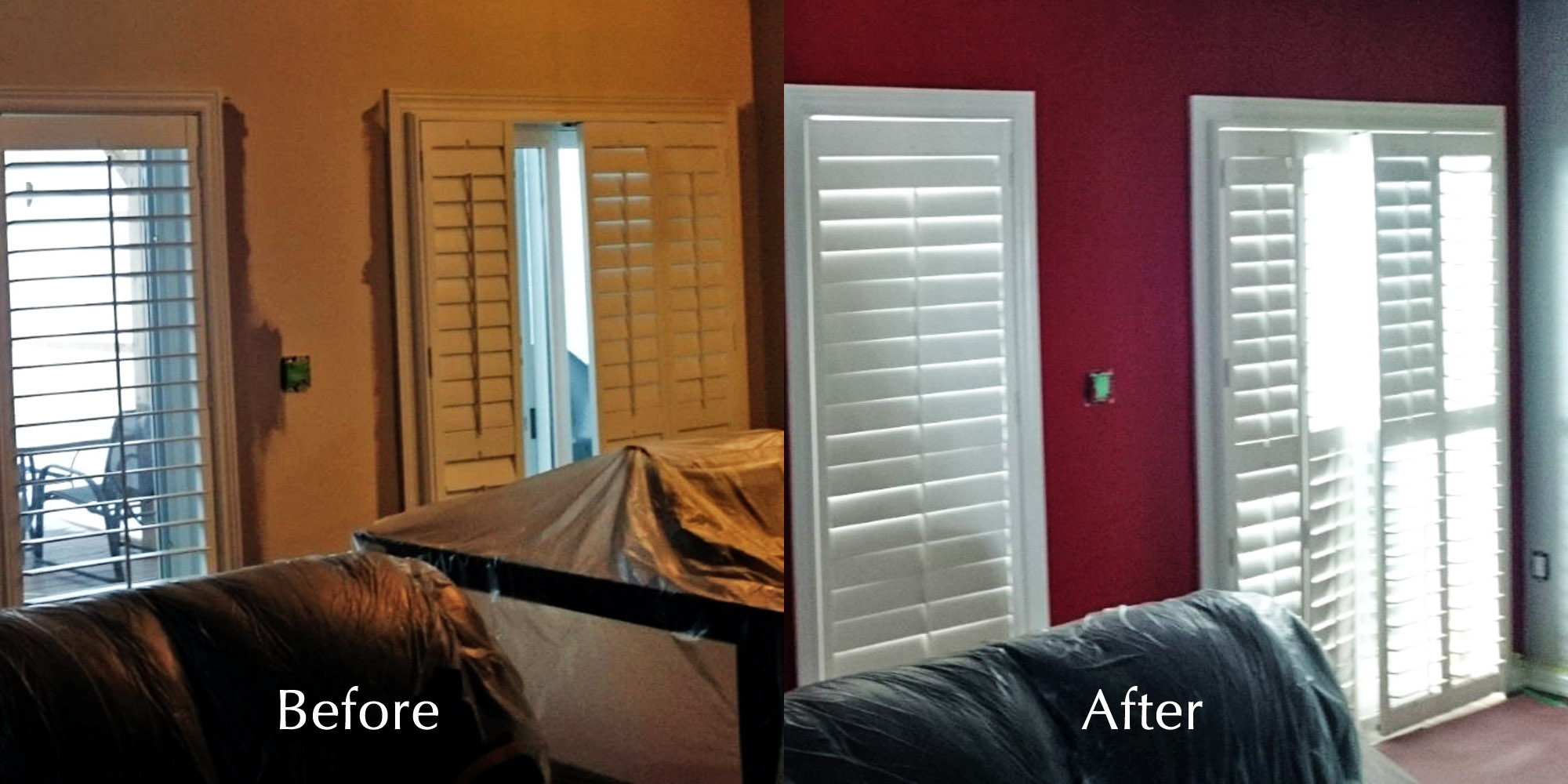 Before and After of an accent wall with windows restored by Moncast